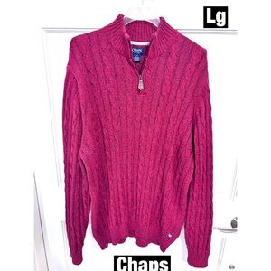 Chaps Ralph Lauren Vintage Maroon Black Tweed Zip up Turtle Neck LG